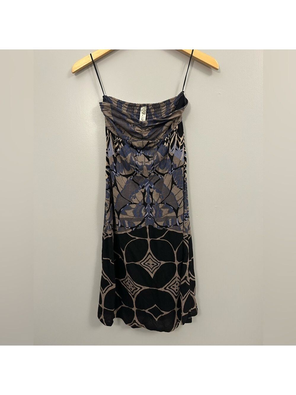 Free People Black and Purple Patterned Mini Dress Boho Medium